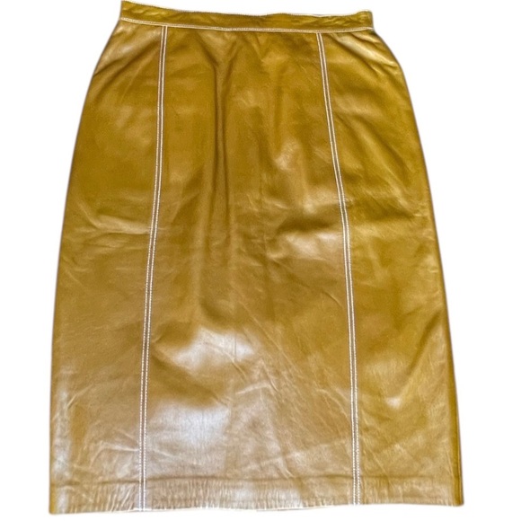 Linda Allard Ellen Tracy gold mustard leather skirt 6 - Picture 8 of 10